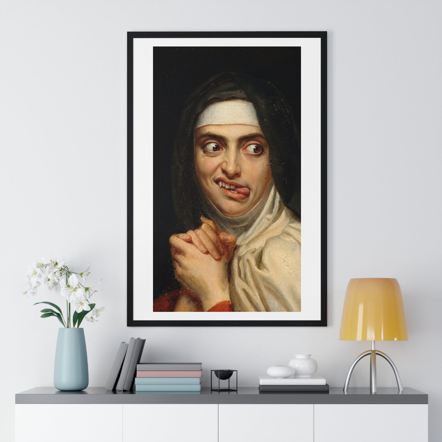 Crazy Nun, Surrealist Art, Large Decor Framed Print