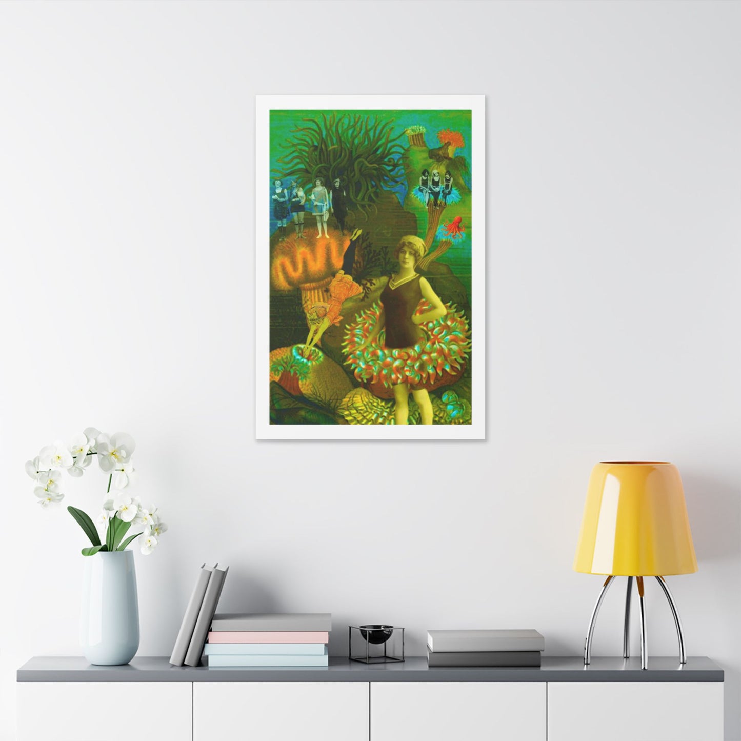 Deep Sea Divers, Surrealist Art, Digital Collage 'Designed by AI' Canvas Art Print