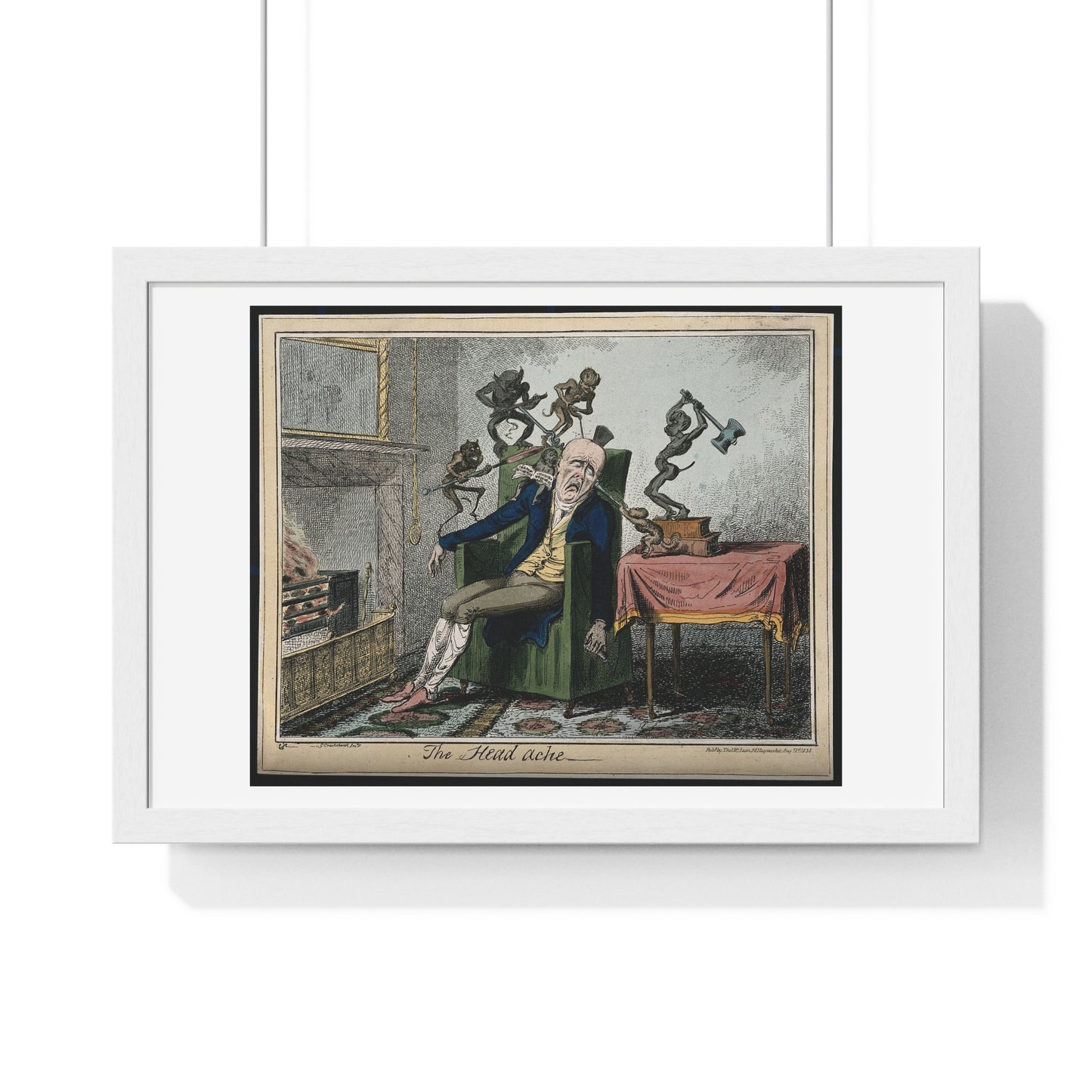 A Man Suffering from Headache in the Form of Devils (1835) by George Cruikshank, after Captain F Marryat, from the Original, Framed Print