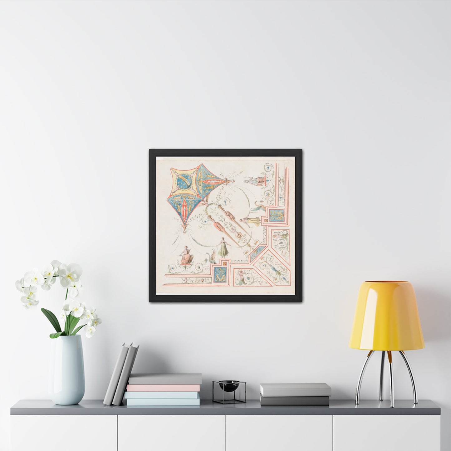 Ceiling Art Drawing from Hadrian's Roman Villa, near Tivoli by Luigi Rossini, Wooden Framed Print