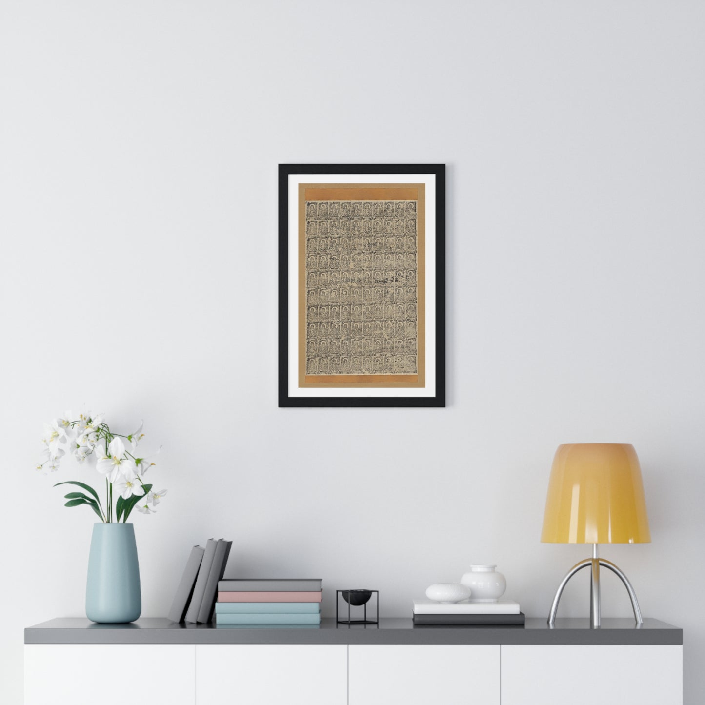 Stamped Images of the Wisdom King Fudō (Acala), Antique Japanese Scroll, from the Original, Framed Art Print