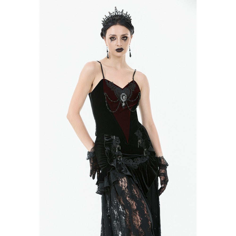Dark in Love Morrigan Velvet and Lace Chain-Detail Bodysuit
