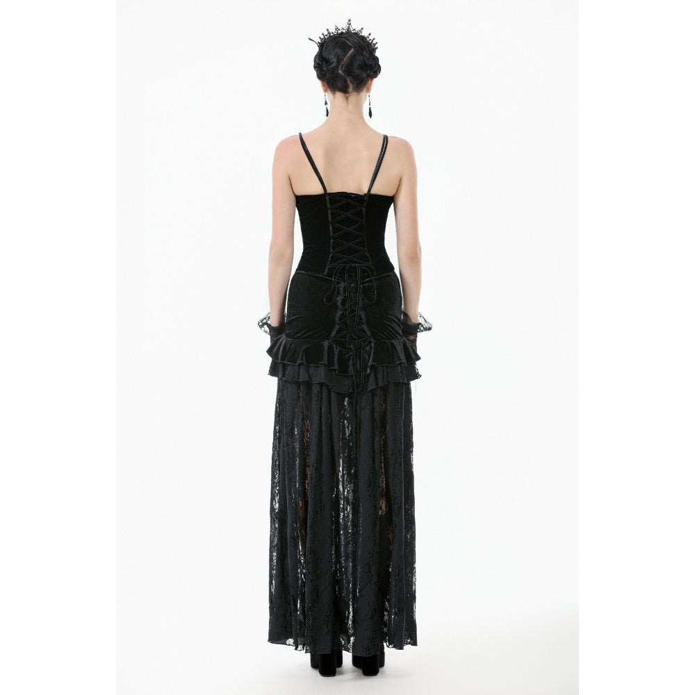 Dark in Love Morrigan Velvet and Lace Chain-Detail Bodysuit