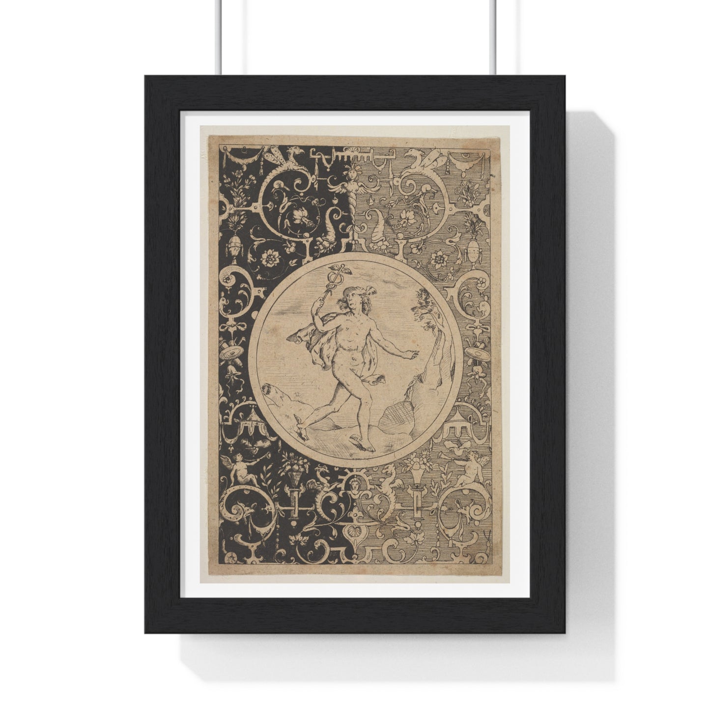 Mercury in a Decorative Frame with Grotesques (1600-1630) from the Original, Framed Art Print