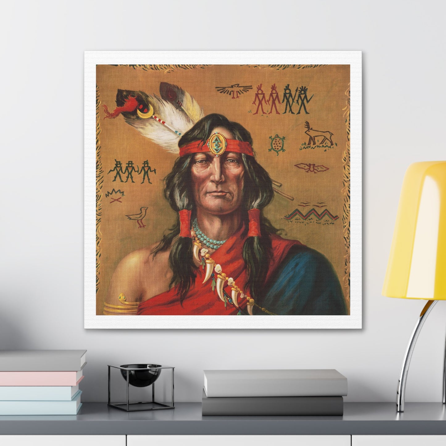 Indian Chief Portrait Illustration, Art Print from the Original on Canvas