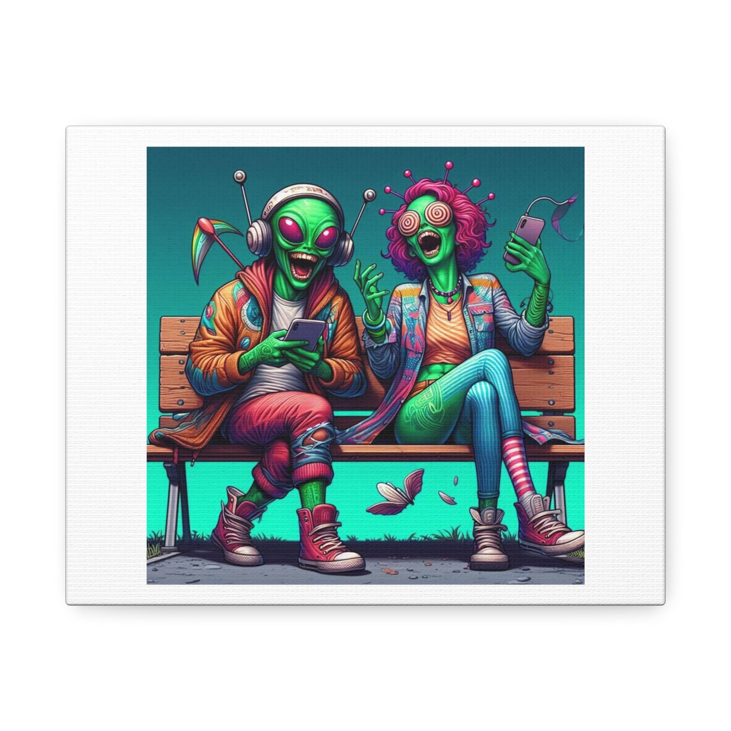 Couple on a Park Bench Psychedelic Art 'Designed by AI' Print on Canvas