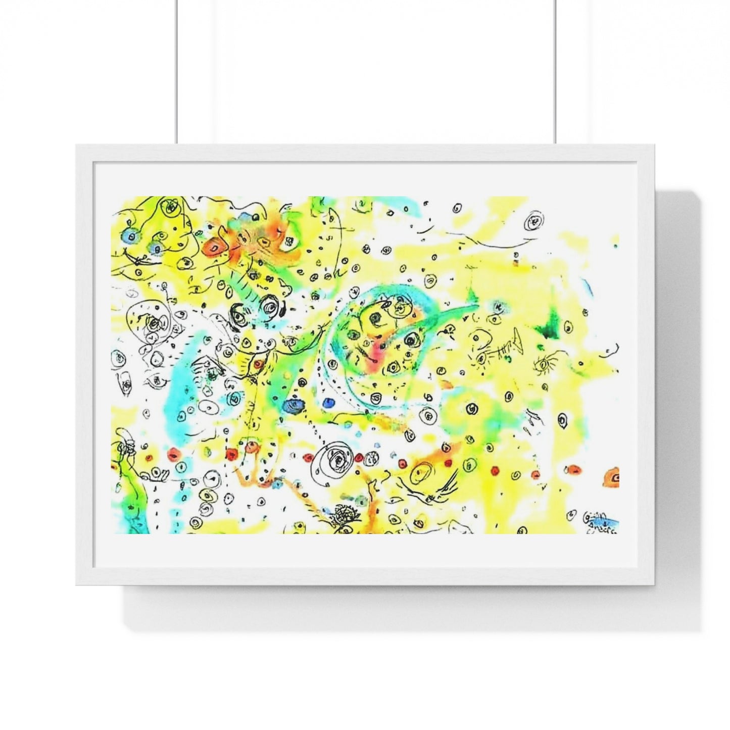 Yellow Scatter Pattern, Abstract Large Wall Art, Framed Print