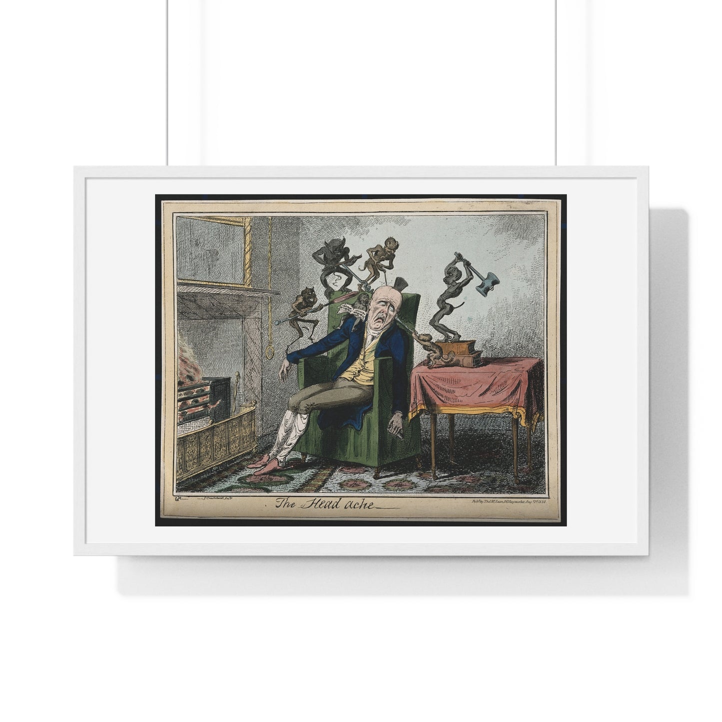 A Man Suffering from Headache in the Form of Devils (1835) by George Cruikshank, after Captain F Marryat, from the Original, Framed Print