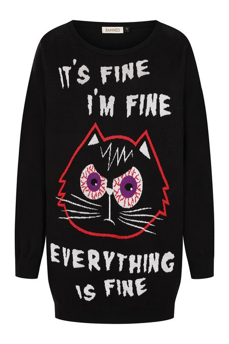 Banned Apparel Gothic Jumper Dress, Black Oversized Knit