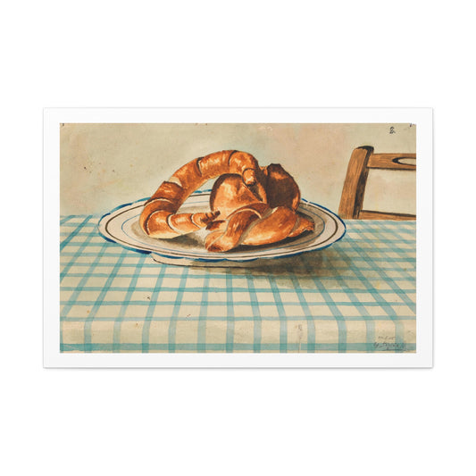 Still Life with Pastry Plate by Egon Schielee from the Original, Art Print on Satin Canvas