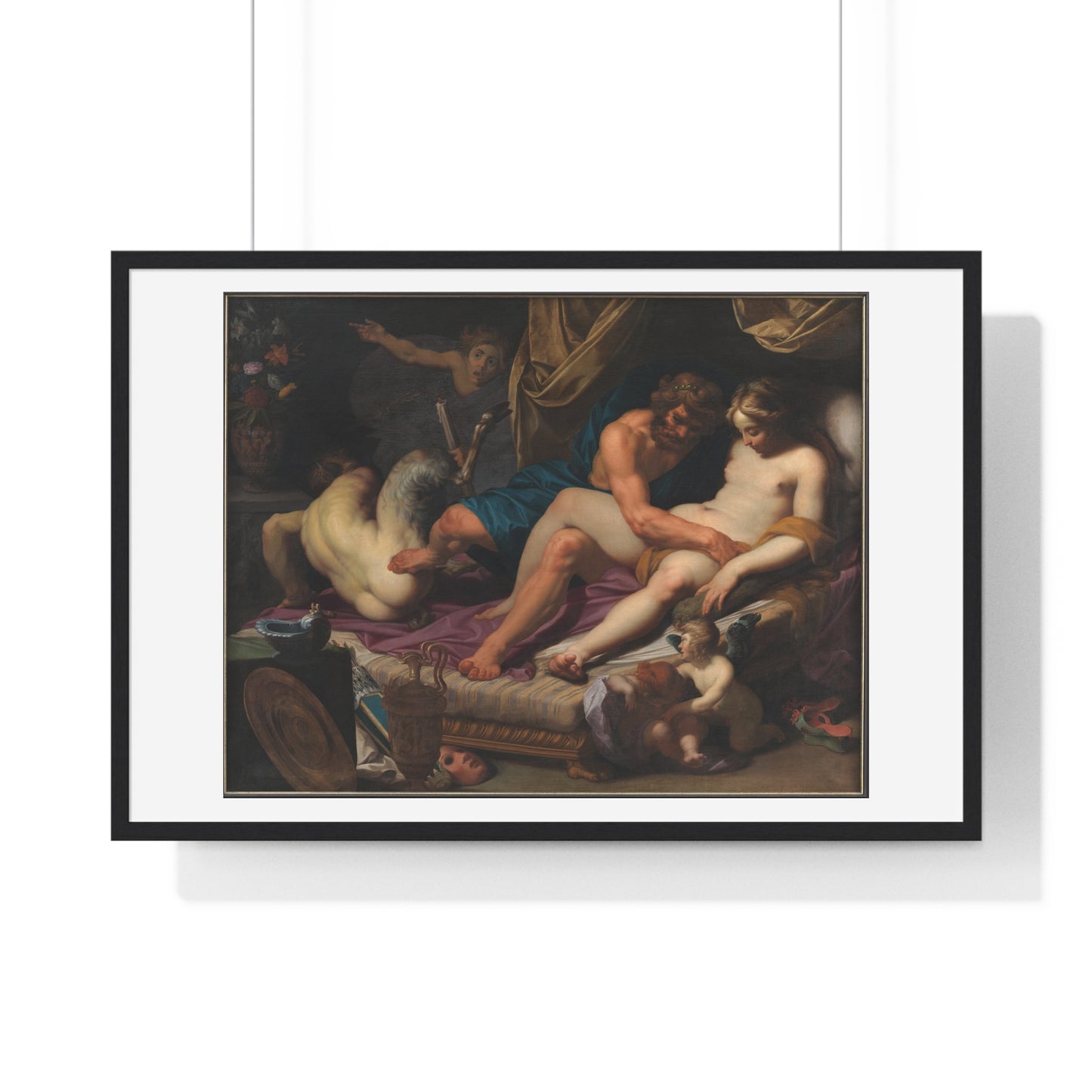 Hercules Kicking Faunus out of Omfale's Bed (1607) by Abraham Janssens, from the Original, Framed Art Print