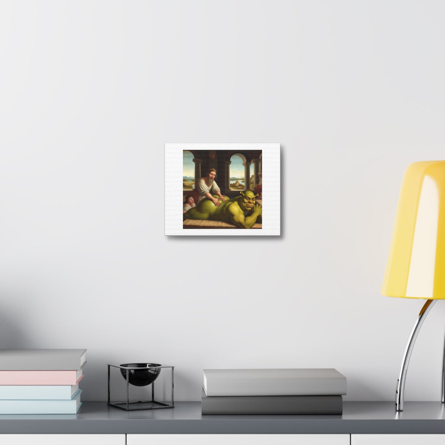 Shrek Enjoying a Massage Medieval Art Style 'Designed by AI' Art Print on Canvas