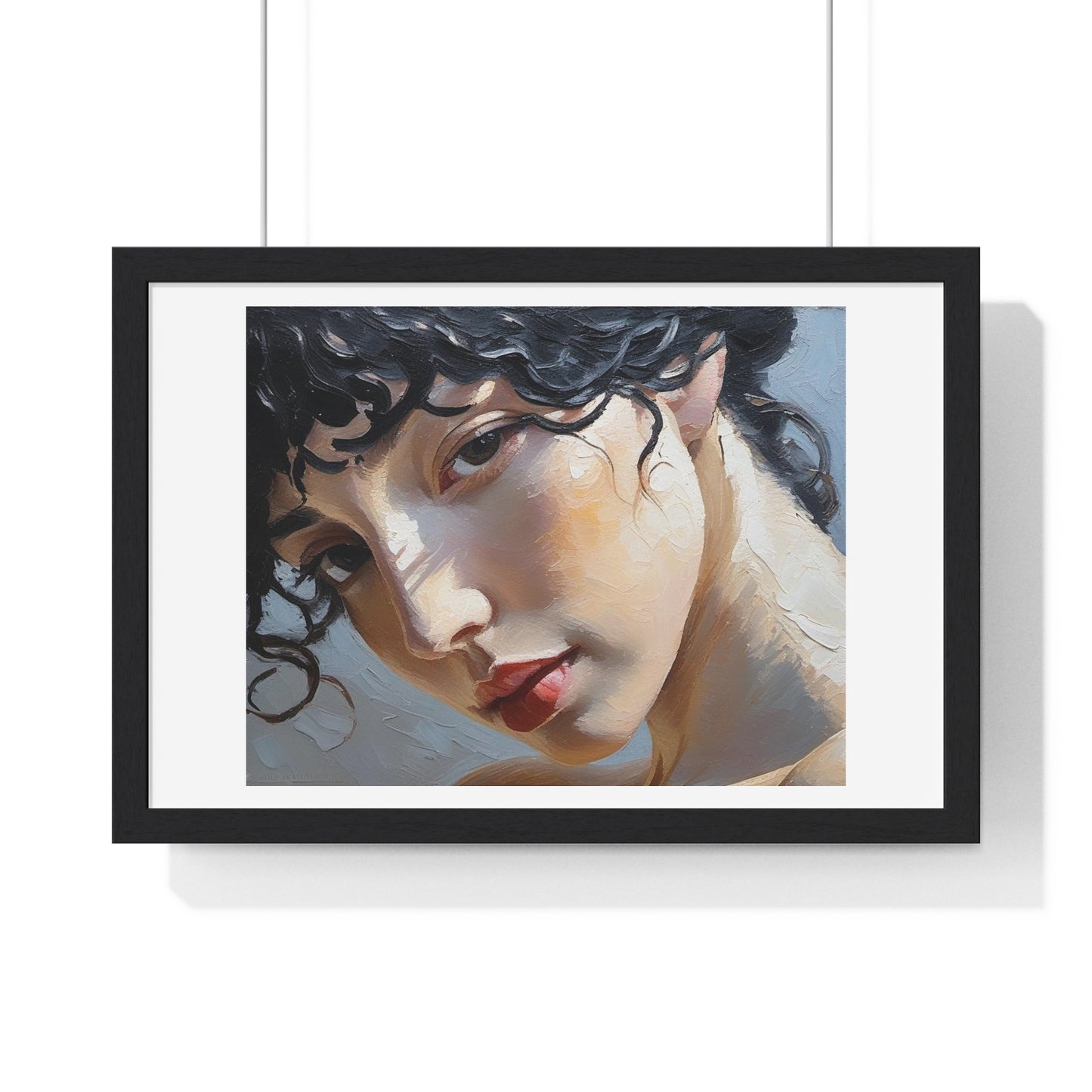 Female Portrait, Vibrant Multi-Coloured Palette Knife Painting 'Designed by AI' Framed Art Print