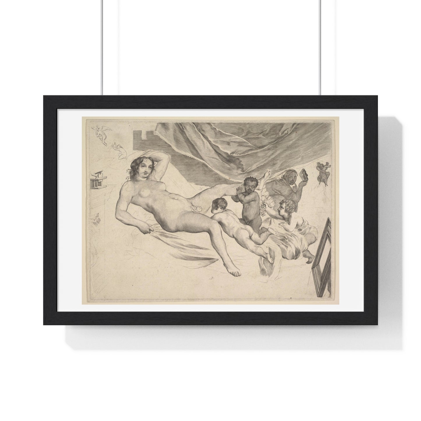 Allegorical Subject: Nude Woman, Three Children and a Mousetrap 'La Sourcière' by Claude Mellan, from the Original, Framed Art Print