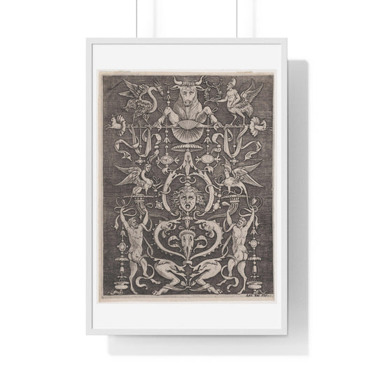 Venetian Ornamental Panel (1514–1536) by Agostino Veneziano (Agostino dei Musi) from the Original, Framed Art Print