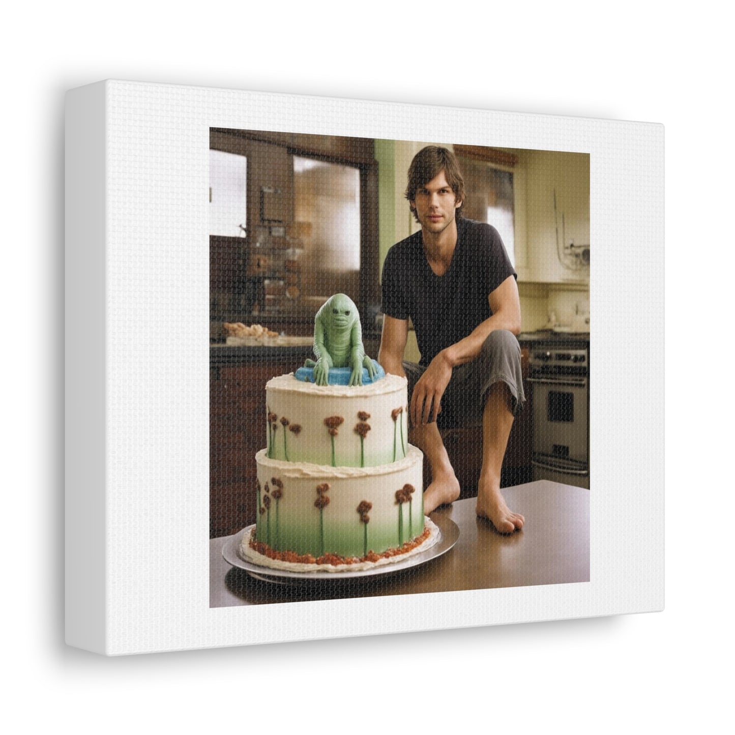 Ashton Kucker With Cool Cakes  'Designed by AI' Art Print on Canvas