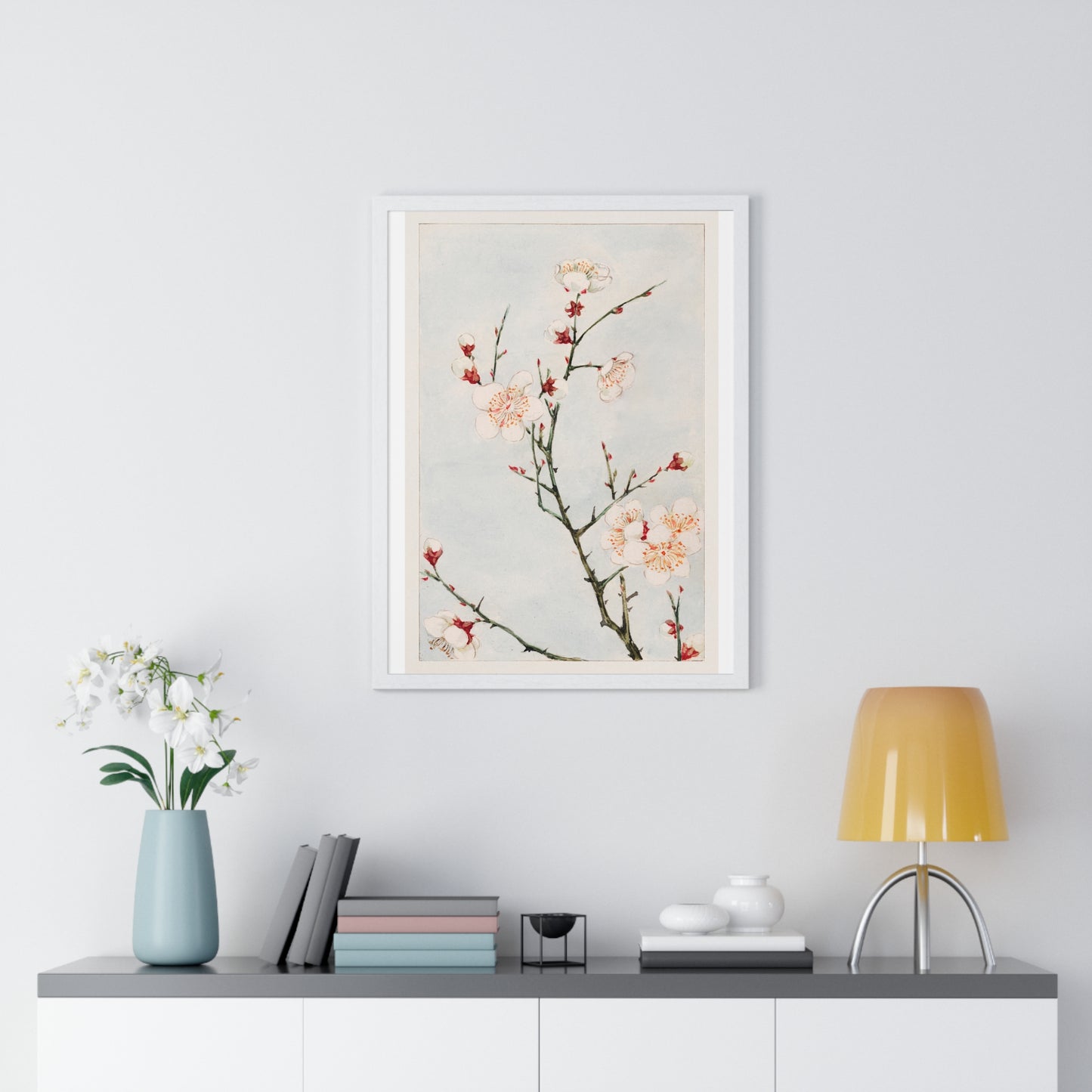 Plum Branches with Blossoms (1870–1880) by Megata Morikaga, from the Original, Framed Art Print