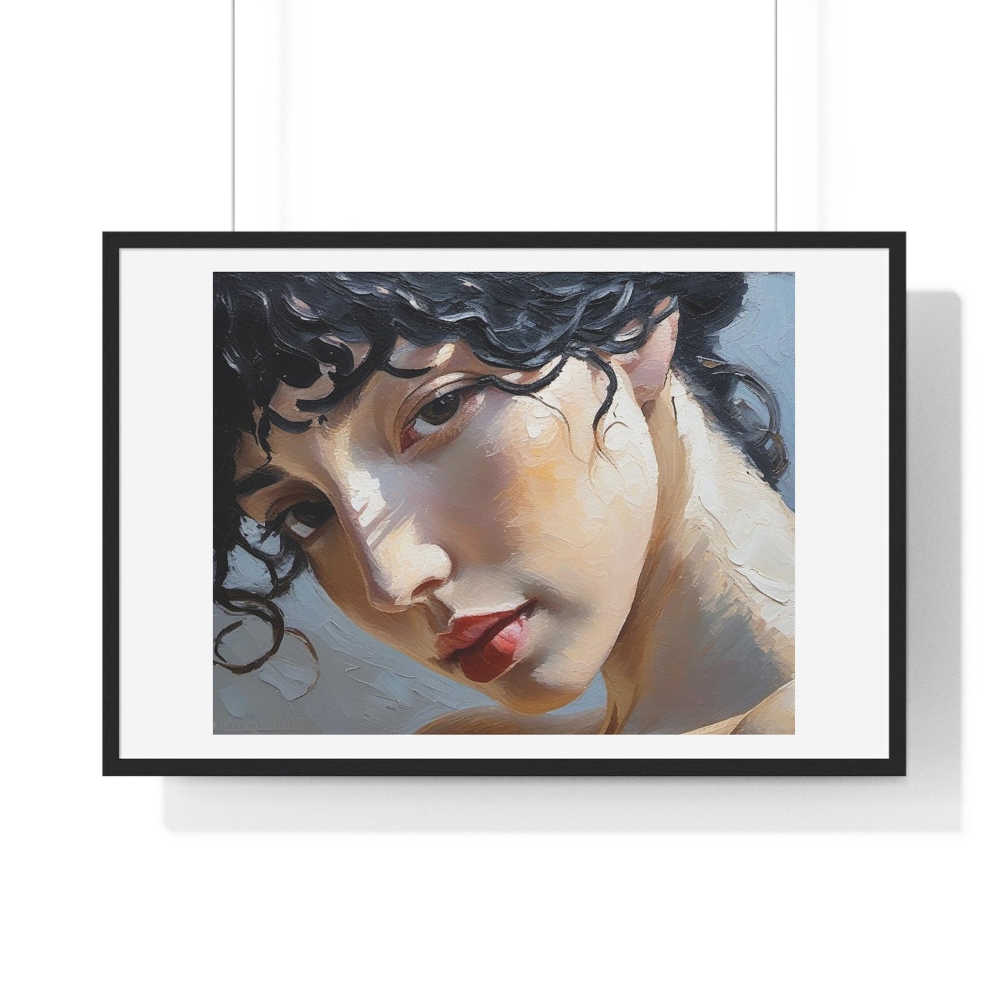 Female Portrait, Vibrant Multi-Coloured Palette Knife Painting 'Designed by AI' Framed Art Print