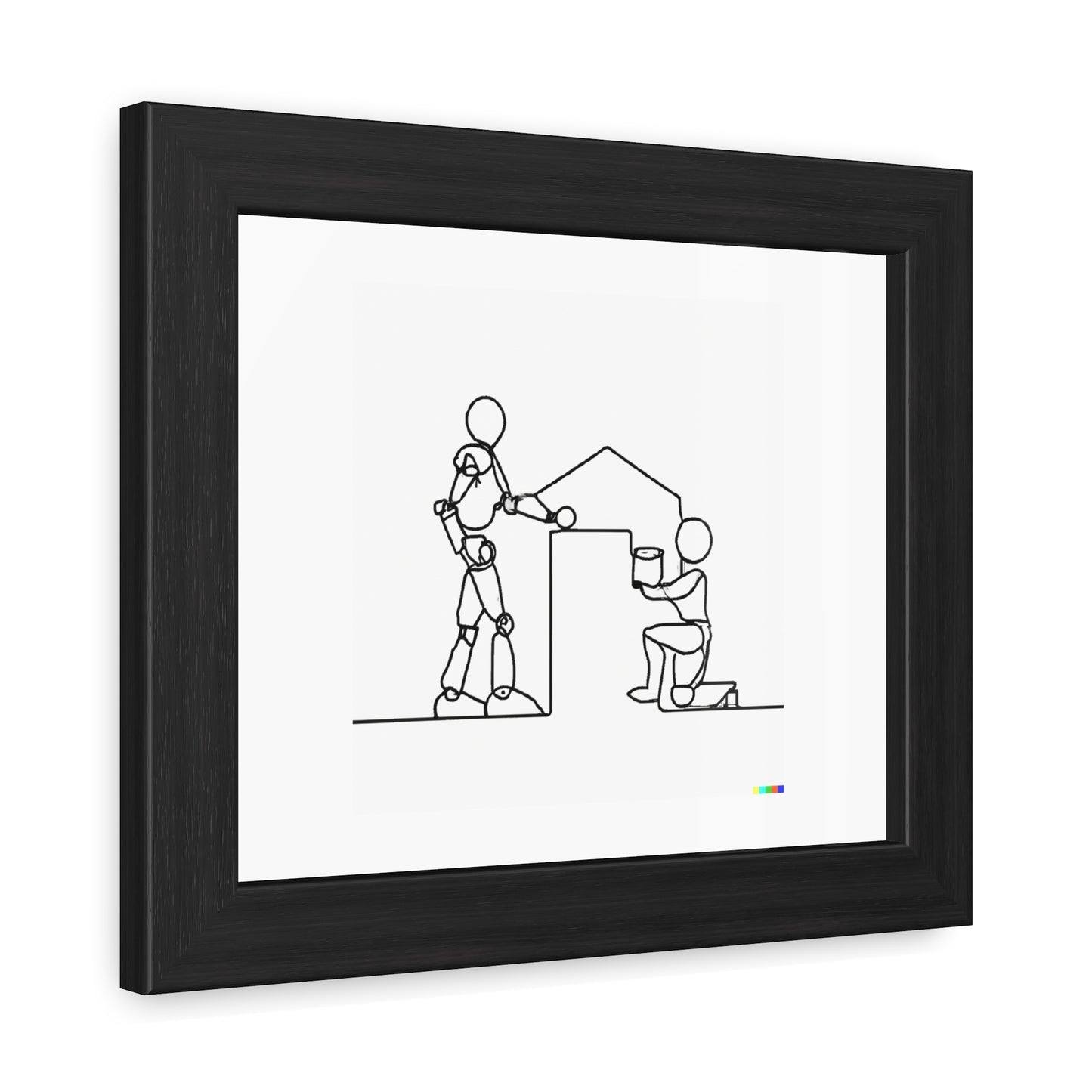 Human And Robot Working Together Line Art 'Designed by AI' Wooden Framed Print