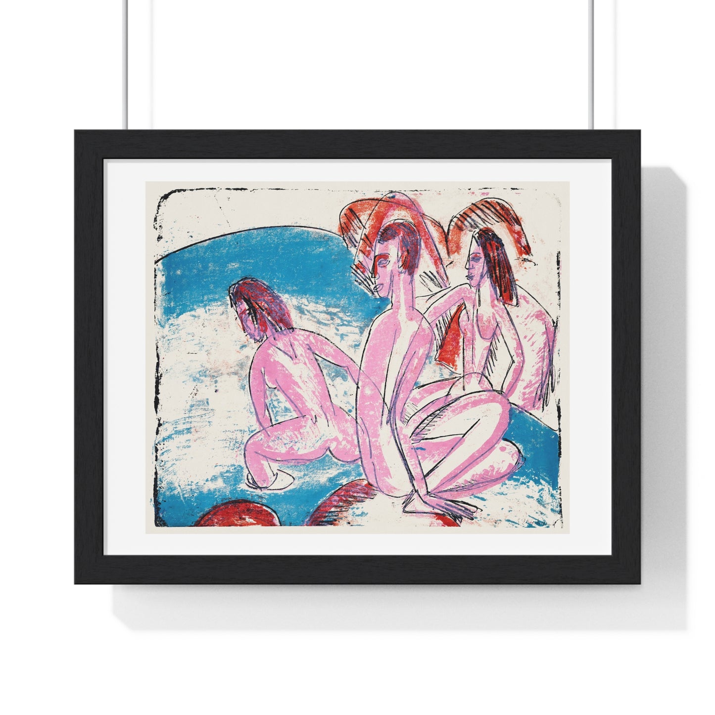 Three Bathers by Stones (1913) by Ernst Ludwig Kirchner, from the Original, Framed Art Print