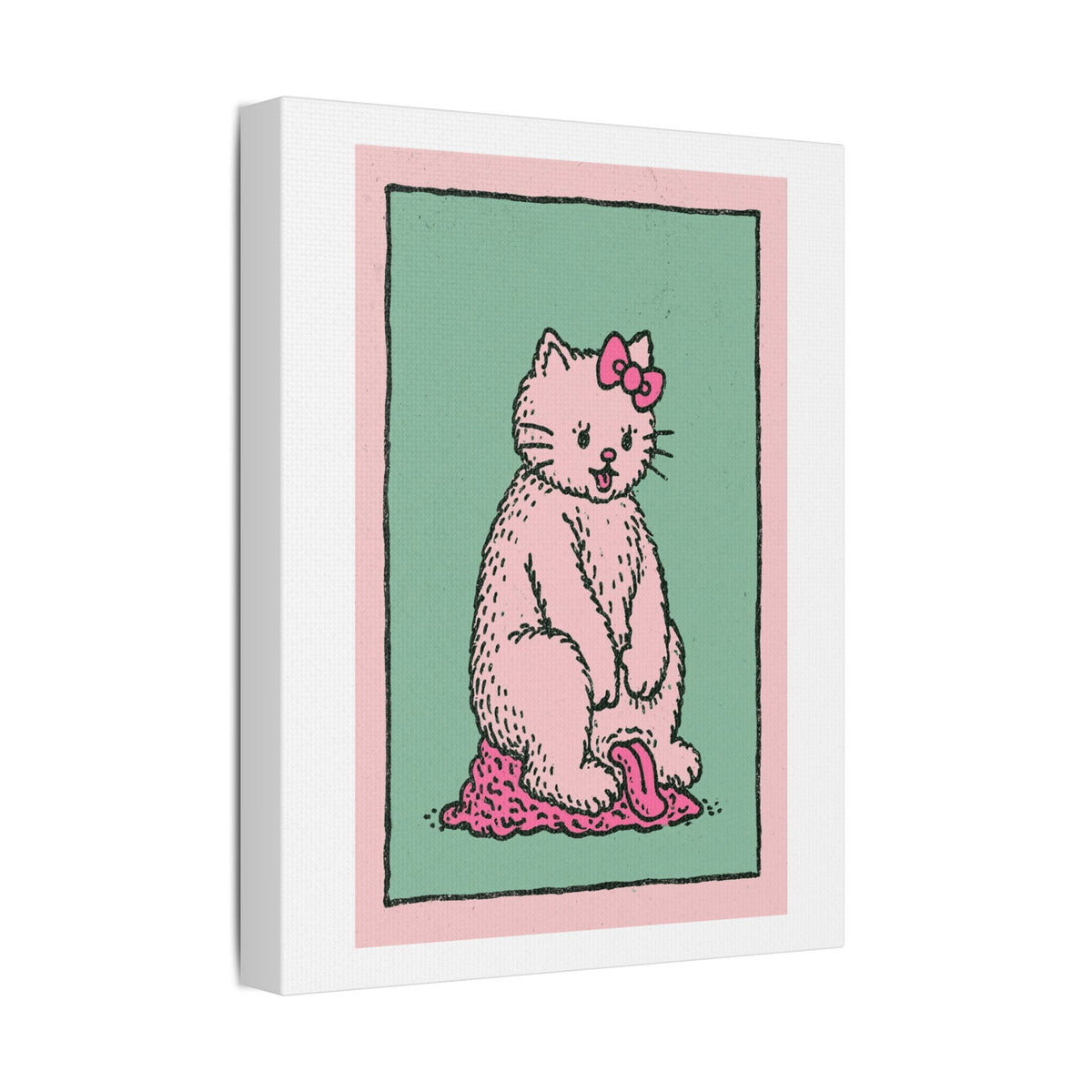 Cute Pink Cat Stretched Canvas Wall Art