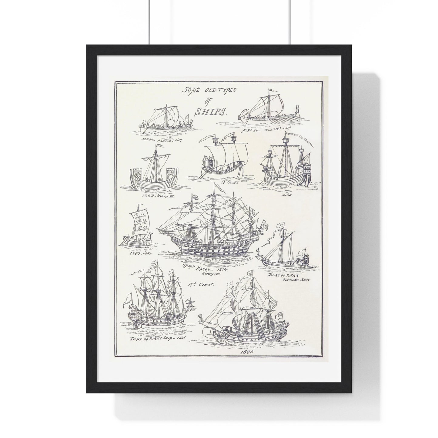 Types of Ships Drawn with Pen and Pencil (1882) by James Macaulay from the Original, Framed Art Print