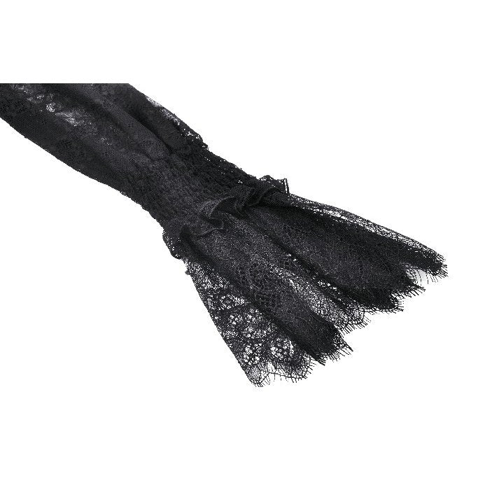 Dark in Love Aoife Black Hollow Lace Elastic Pleated-Waist Eyelash Lace Cuff Top