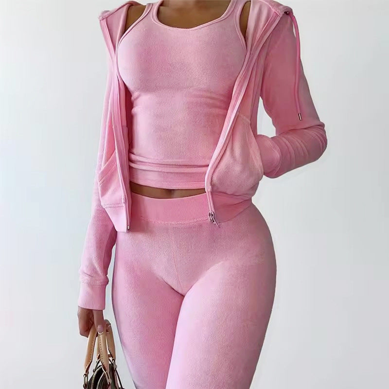 Sportswear Three-Piece. Zipper Hoodie Top, Vest and Pants Casual Suit