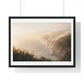 Golden Hour Coastal Mist and Cliffs, Landscape Art Framed Print