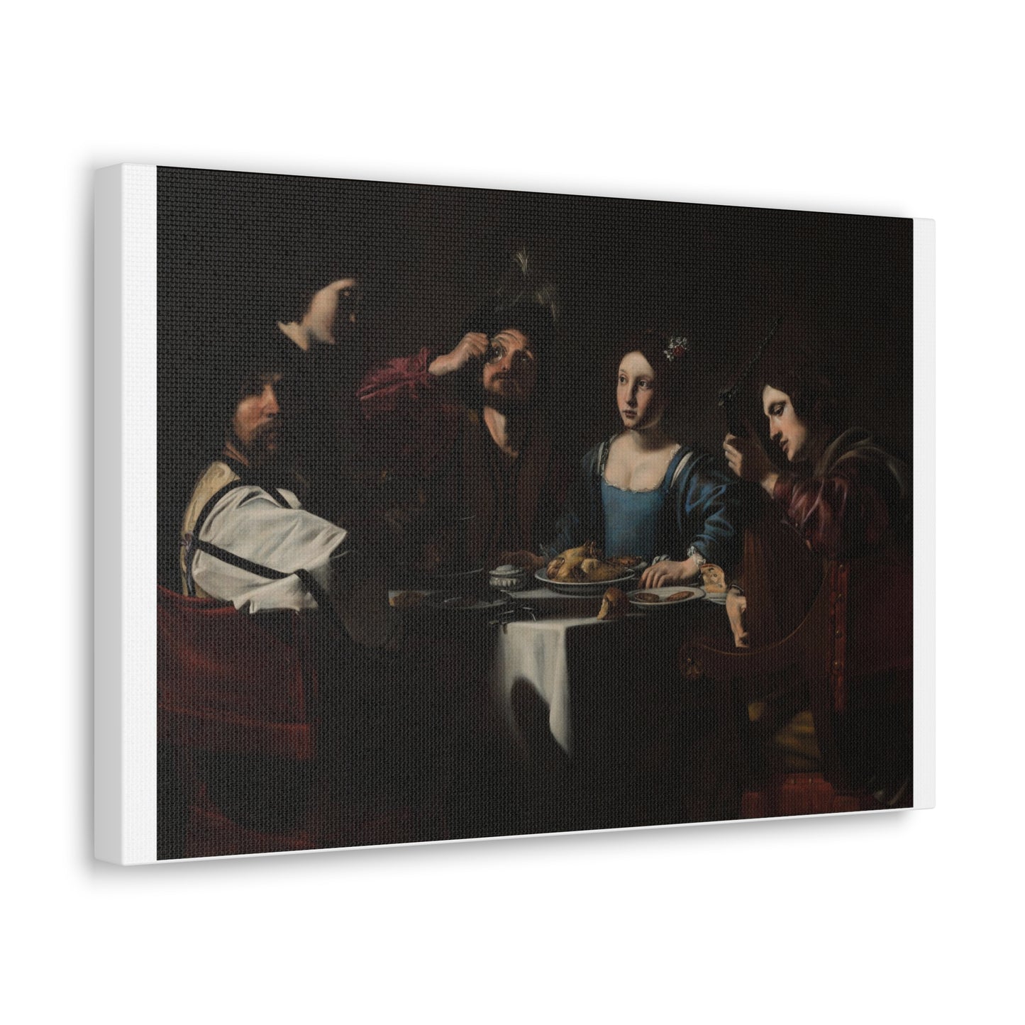 Banquet Scene with a Lute Player (1625) by Nicolas Tournier, from the Original on Satin Canvas