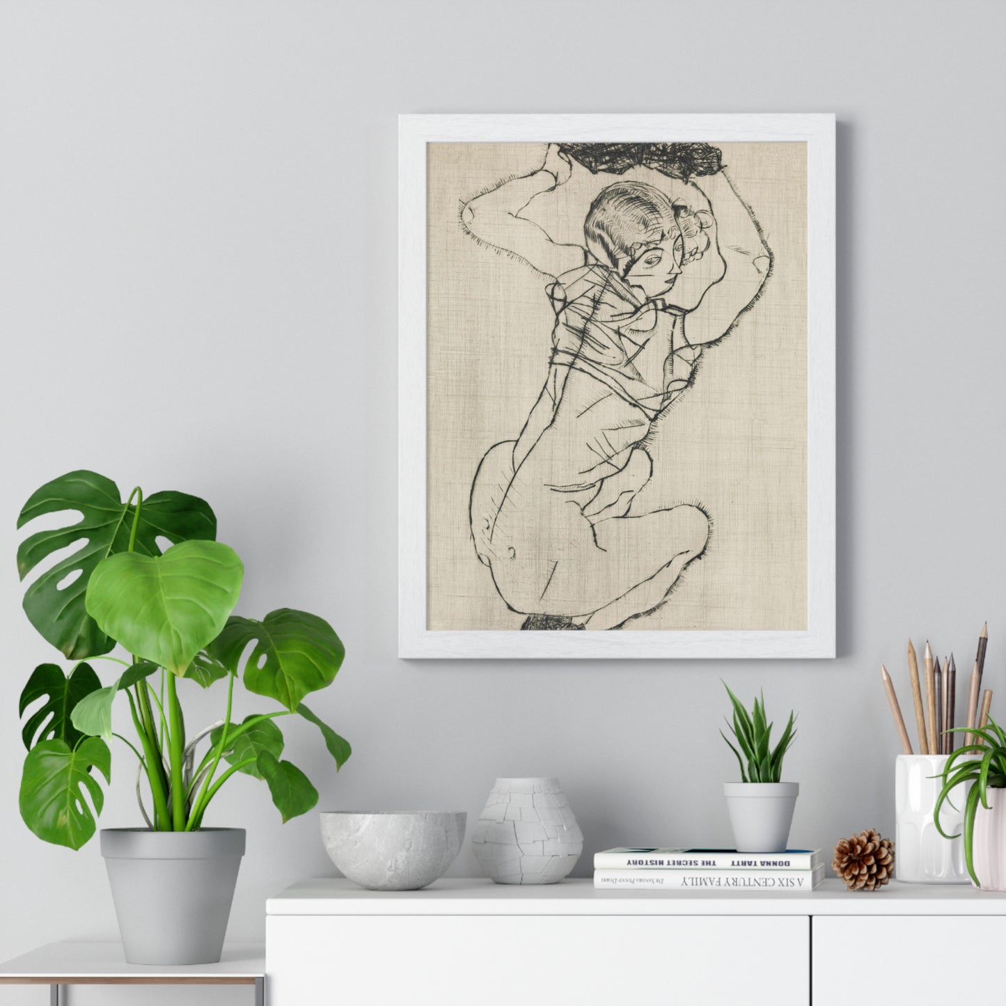 Squatting Woman (1914) by Egon Schiele from the Original, Framed Art Print