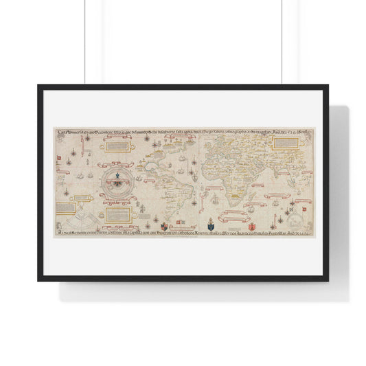 World Map (1527) by Diogo Ribeiro, from the Original, Framed Art Print