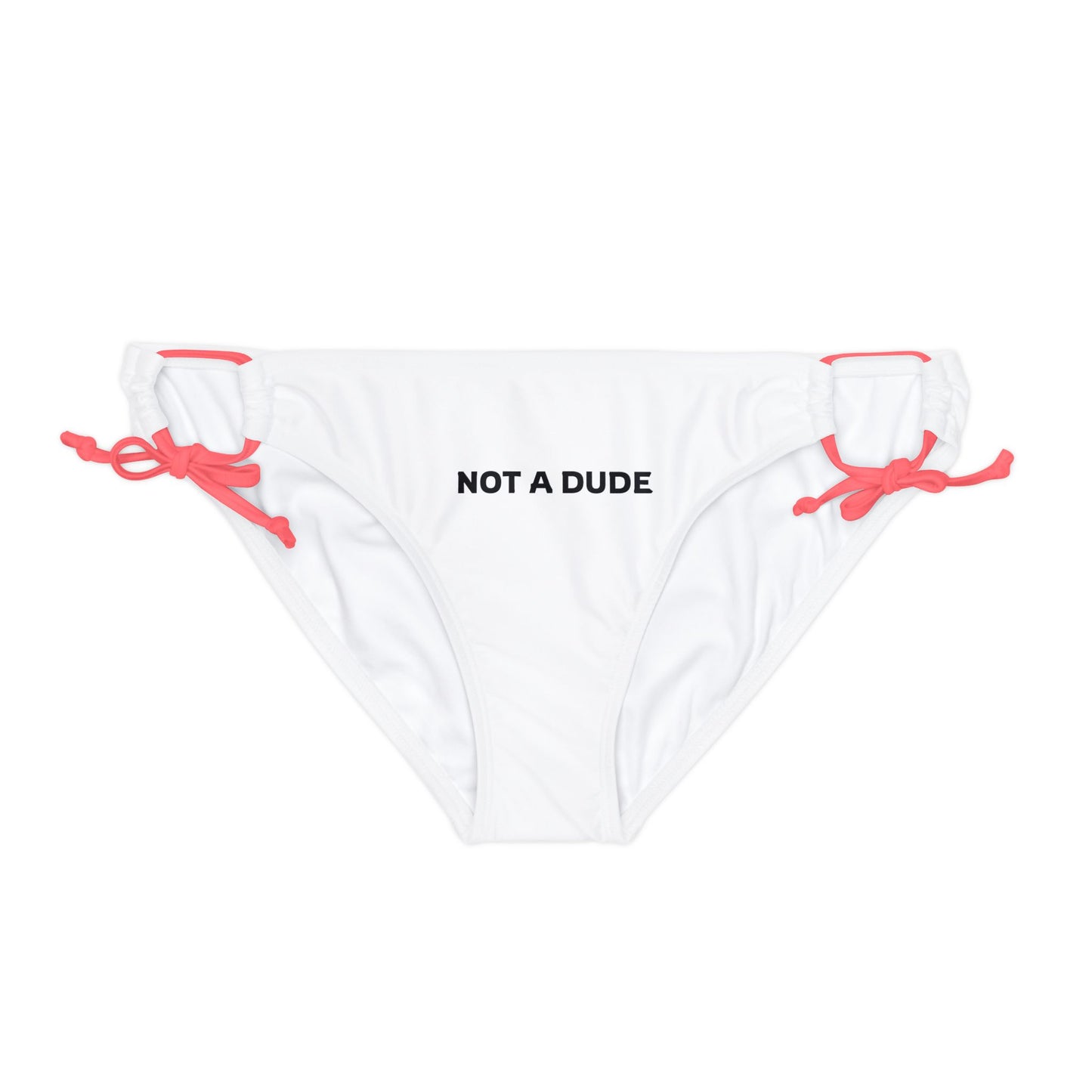 'Not a Dude' Women's White Printed Loop Tie Side Bikini Bottom