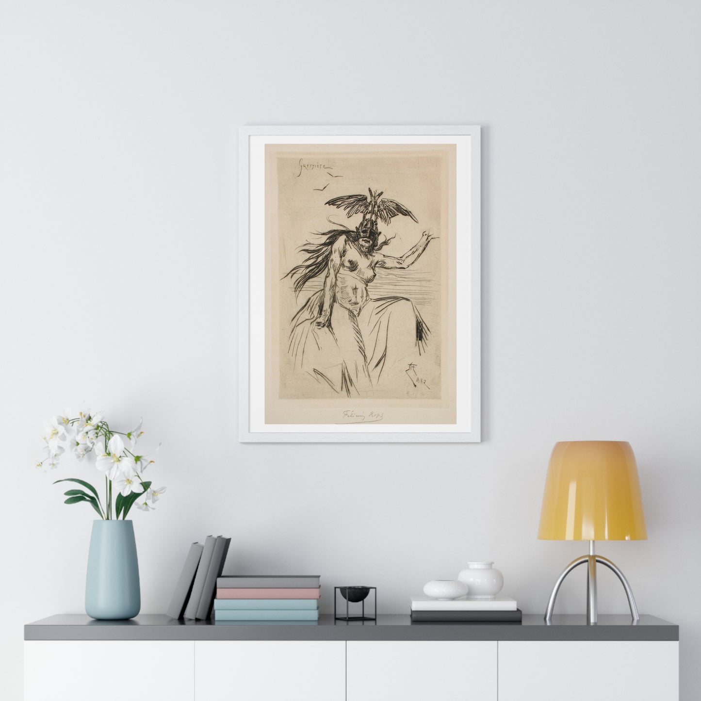 Guerrière (1882) by Félicien Victor Joseph Rops, from the Original, Framed Art Print