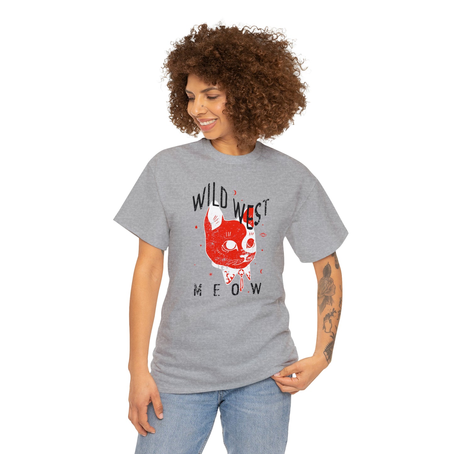 Wild West, Meow Slogan Cat Cowboy T-Shirt