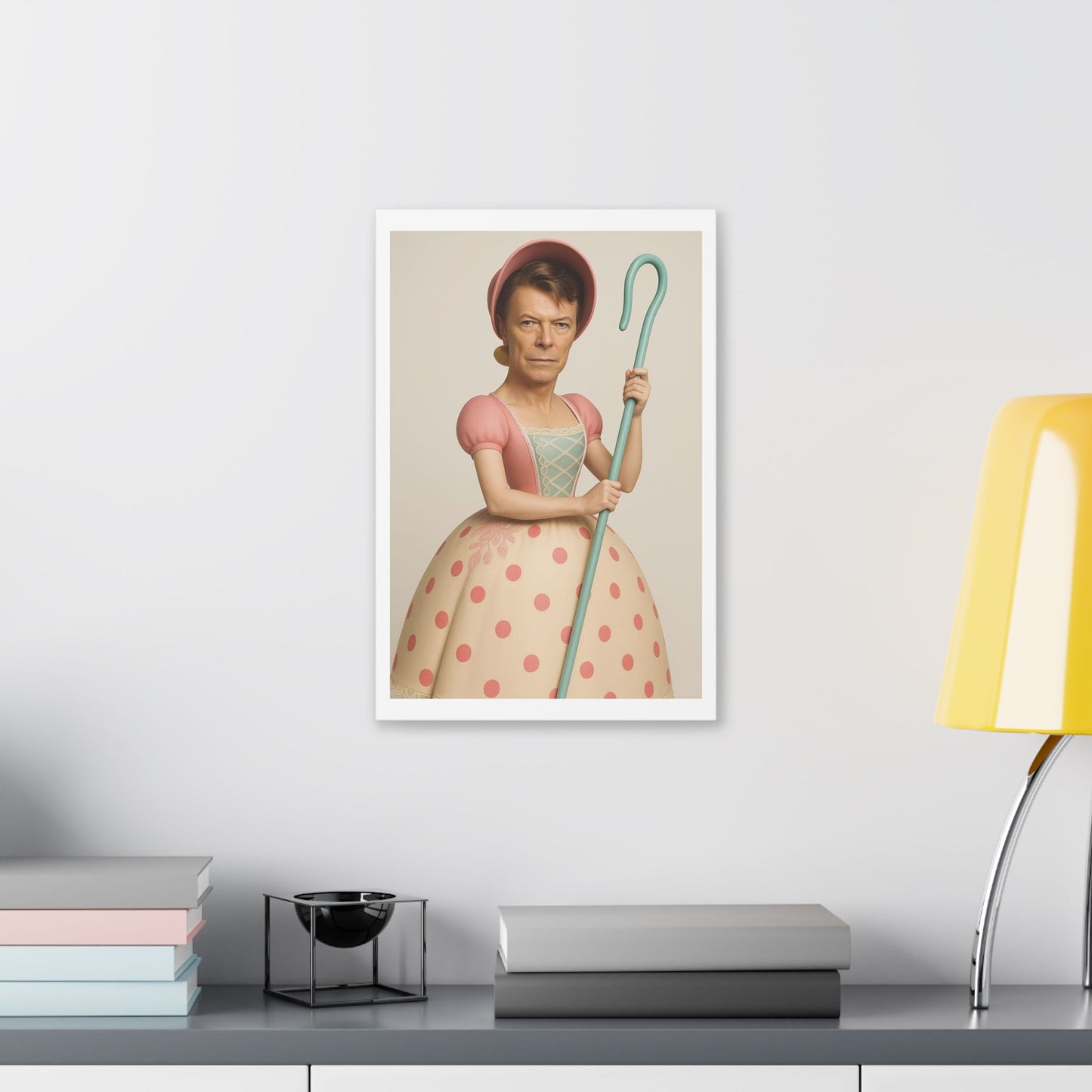 Little Bowie Peep, Absurdist Art 'Designed by AI' Satin Canvas Print