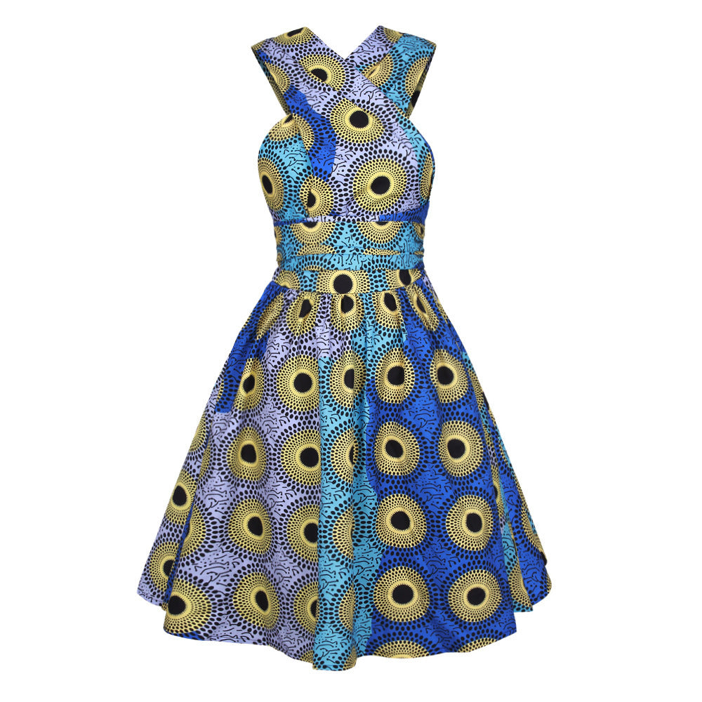 African Print Halter Dress, Pleated Skirt