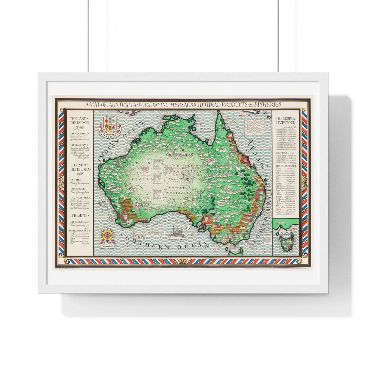 Vintage Map of Australia (1930) by MacDonald Gill, from the Original, Framed Art Print