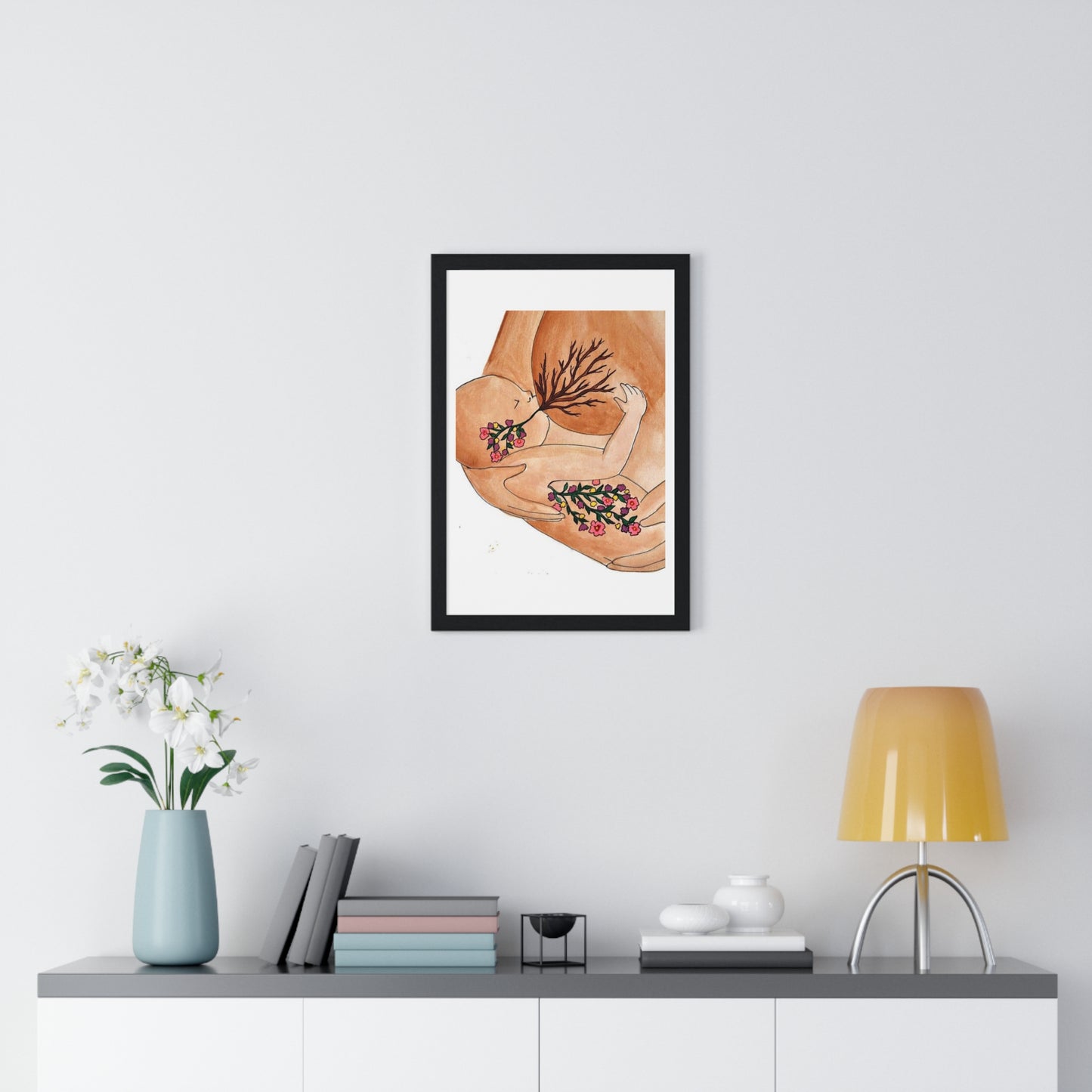 Mother and Baby, Abstract Art 'Designed by AI' Framed Print