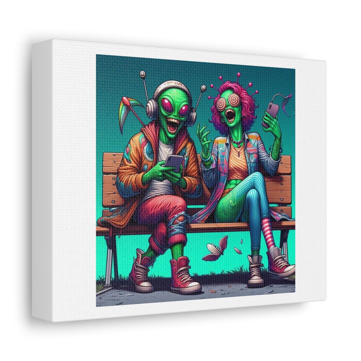 Couple on a Park Bench Psychedelic Art 'Designed by AI' Print on Canvas