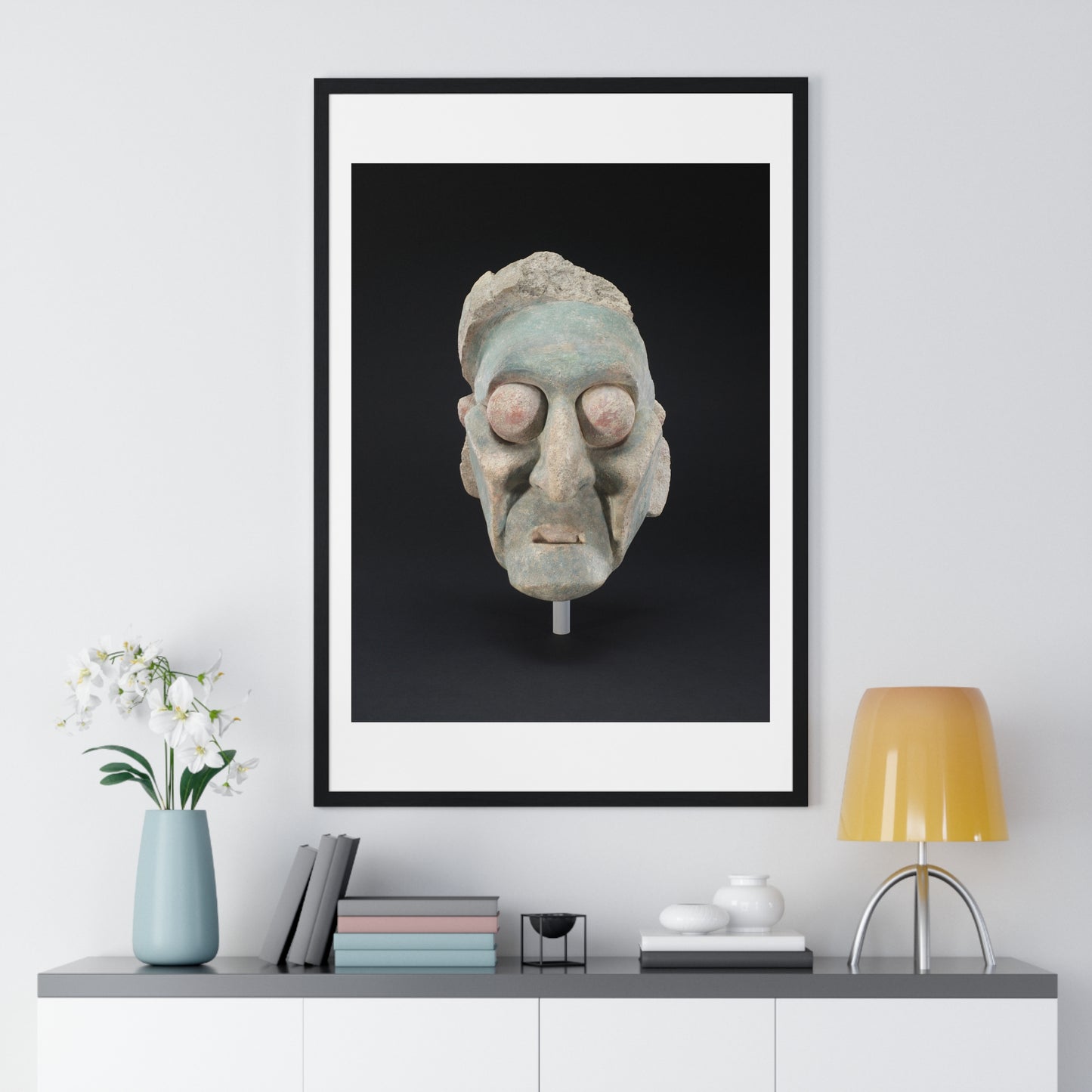 Head from a Figure, Mayan Sculpture (600–909) from the Original, Framed Print