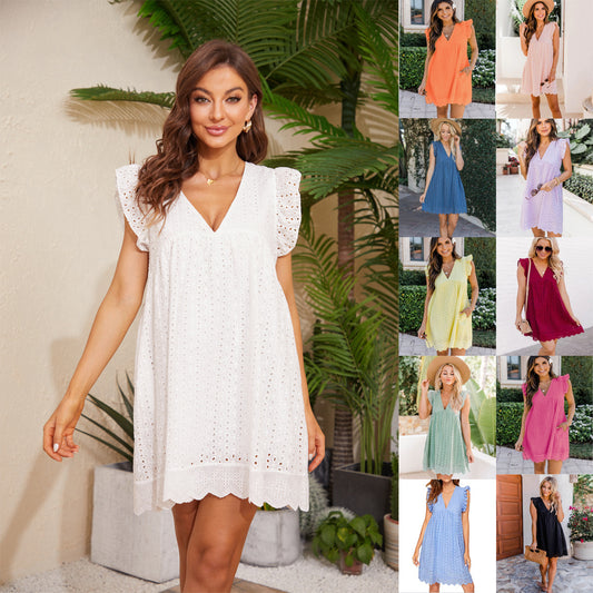 Lightweight Jacquard Dress with Pockets, Summer Sleeveless Cut-Out Beach Midi Dress