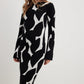 Vireous Black & White Organic Print Long Sleeve Women's Long Dress