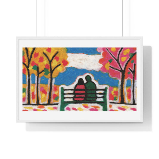 Couple on a Park Bench Fuzzy Felt Art 'Designed by AI' Framed Print