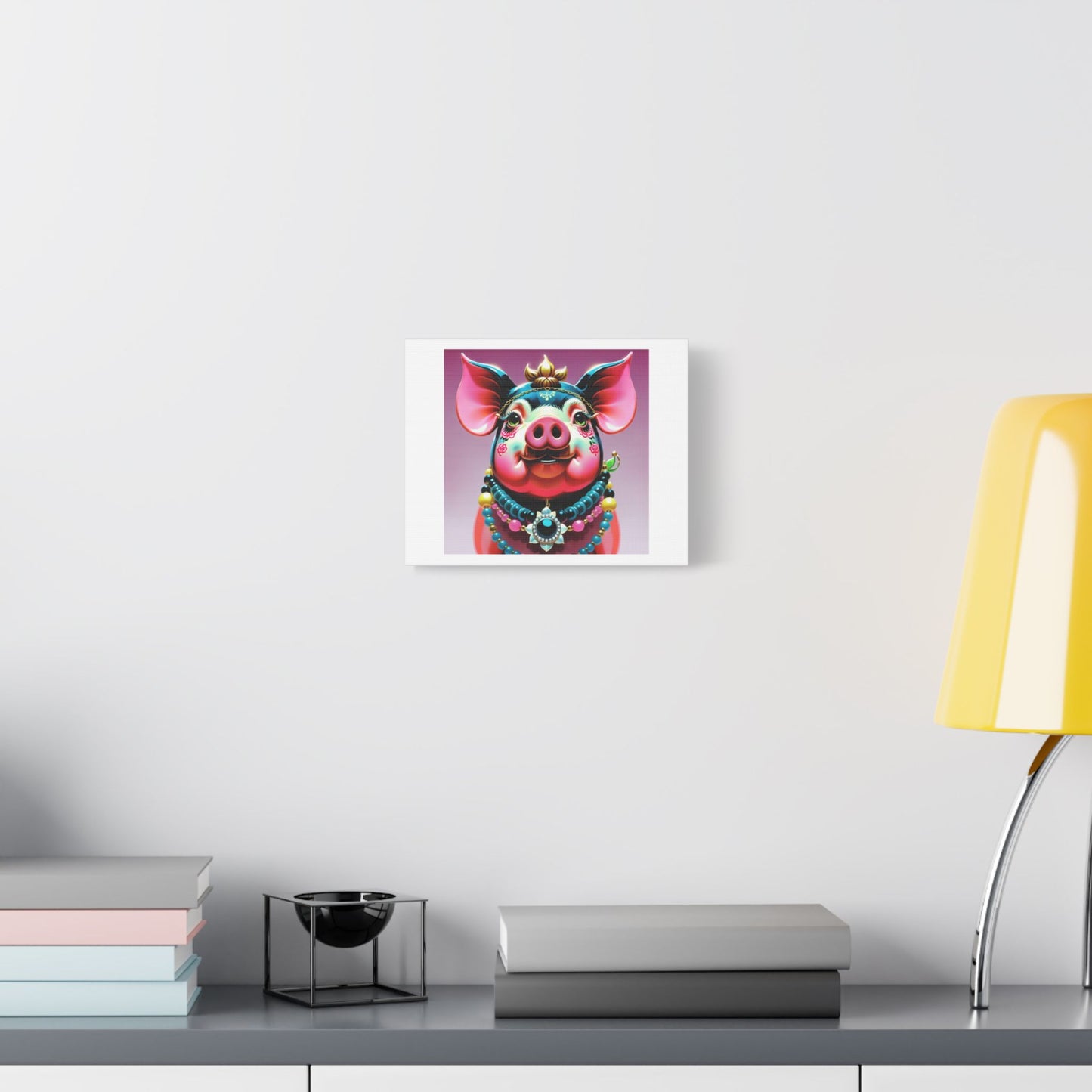 Mythological Pig Deity Portrait 'Designed by AI' on Canvas