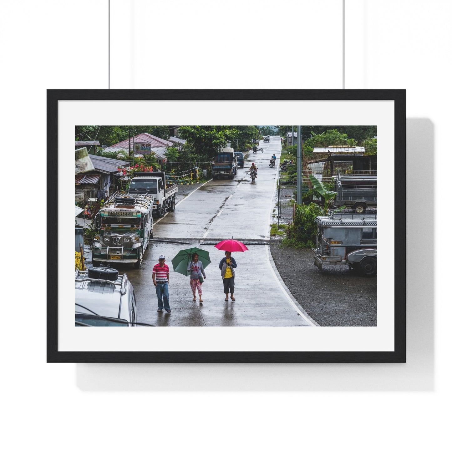 People Walking in the Rain in a Small Village, Nueva Vizcaya, Philippines (2017) Photographic Art, from the Original, Framed Print