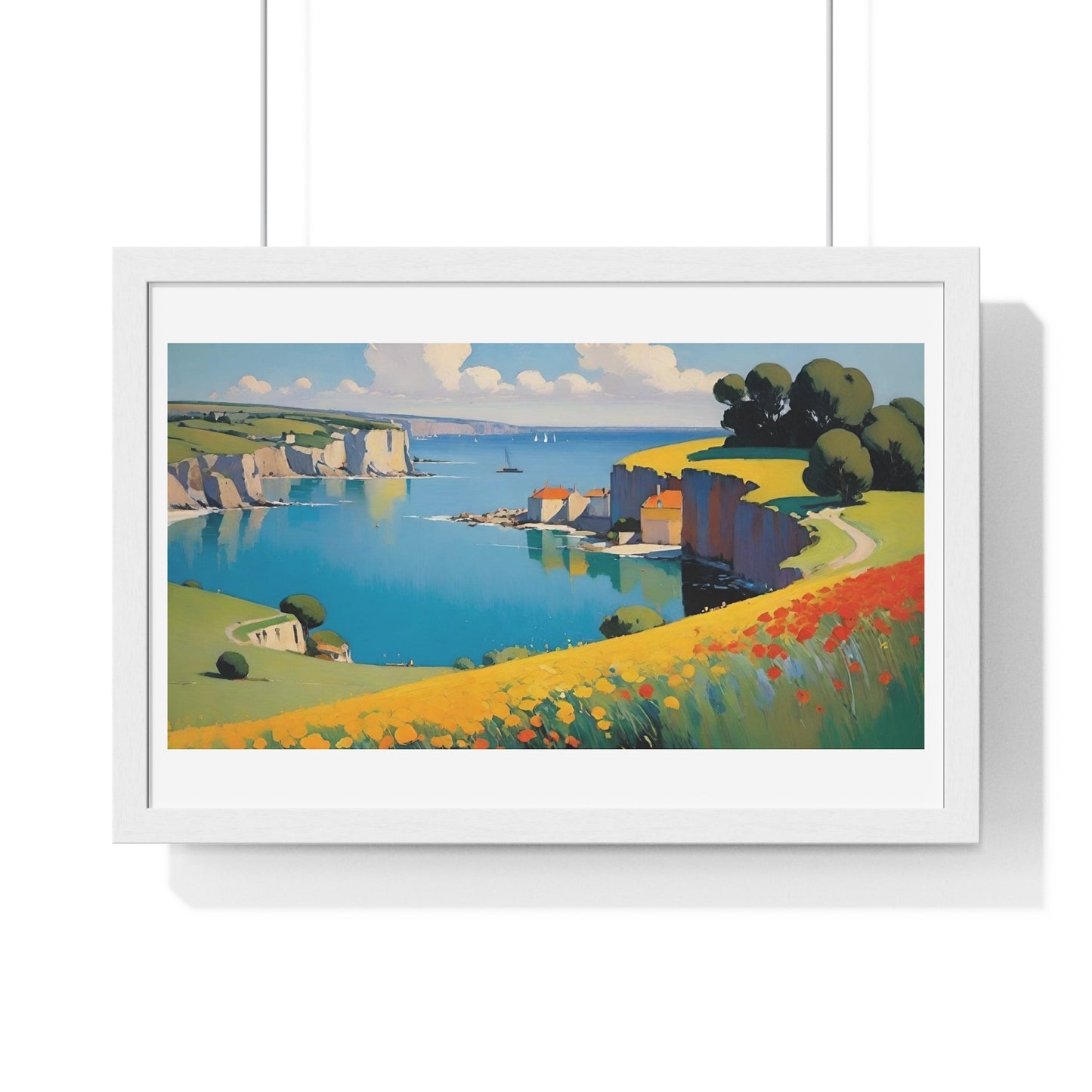 Cornish Harbour in Springtime 'Designed by AI' Framed Art Print