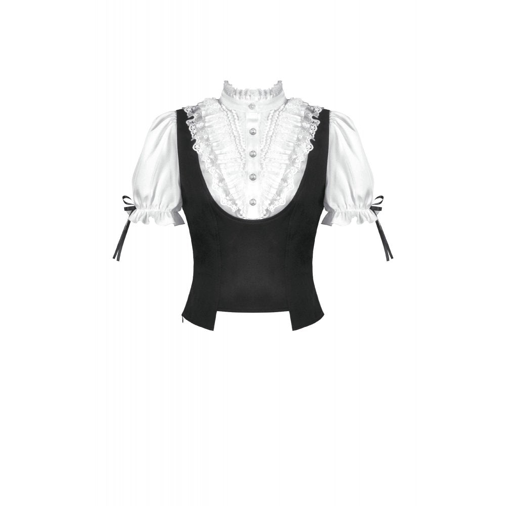 Dark in Love Court-Style Black and White Lace Blouse