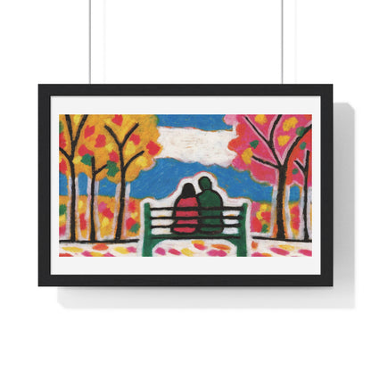 Couple on a Park Bench Fuzzy Felt Art 'Designed by AI' Framed Print