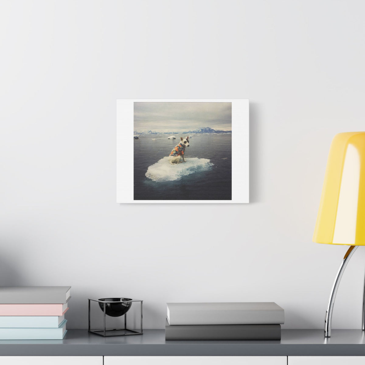 Arctic Adventure Dog, Surrealist Stretched Canvas Wall Art